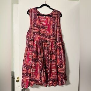 Free People Vibrant Red and Pink Patterned Dress